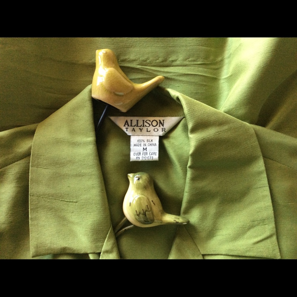 Allison Taylor Green Sleeveless 💯% Silk Top Sz M